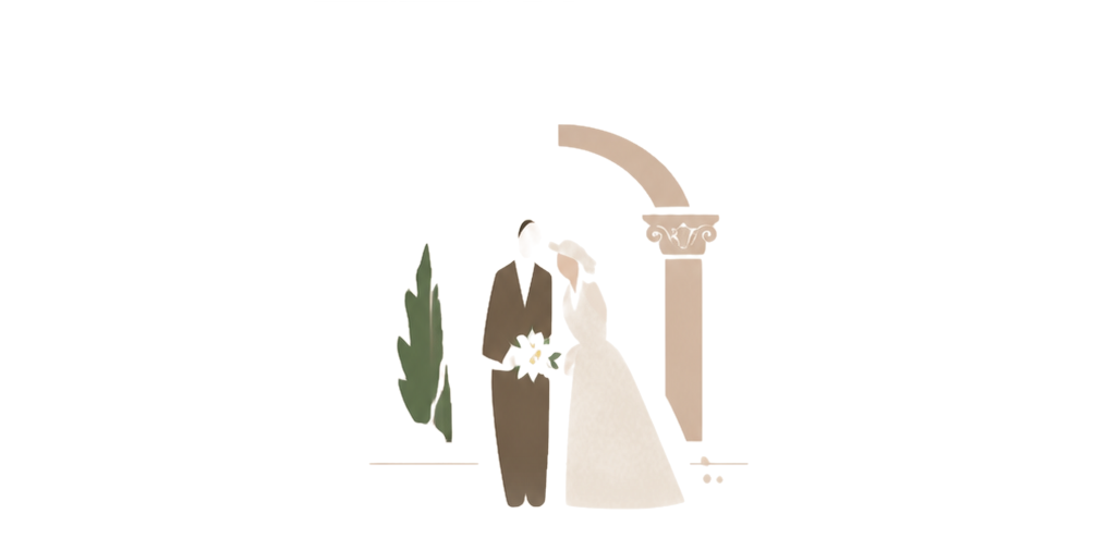 从婚纱照中的人物、拱廊与花束提炼而来的抽象画